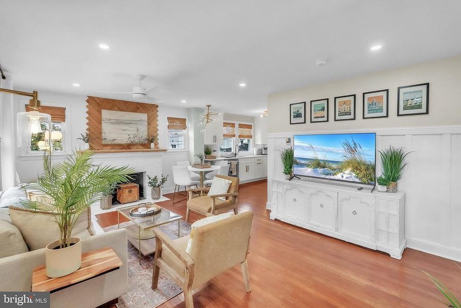 Living room with fireplace and built-ins