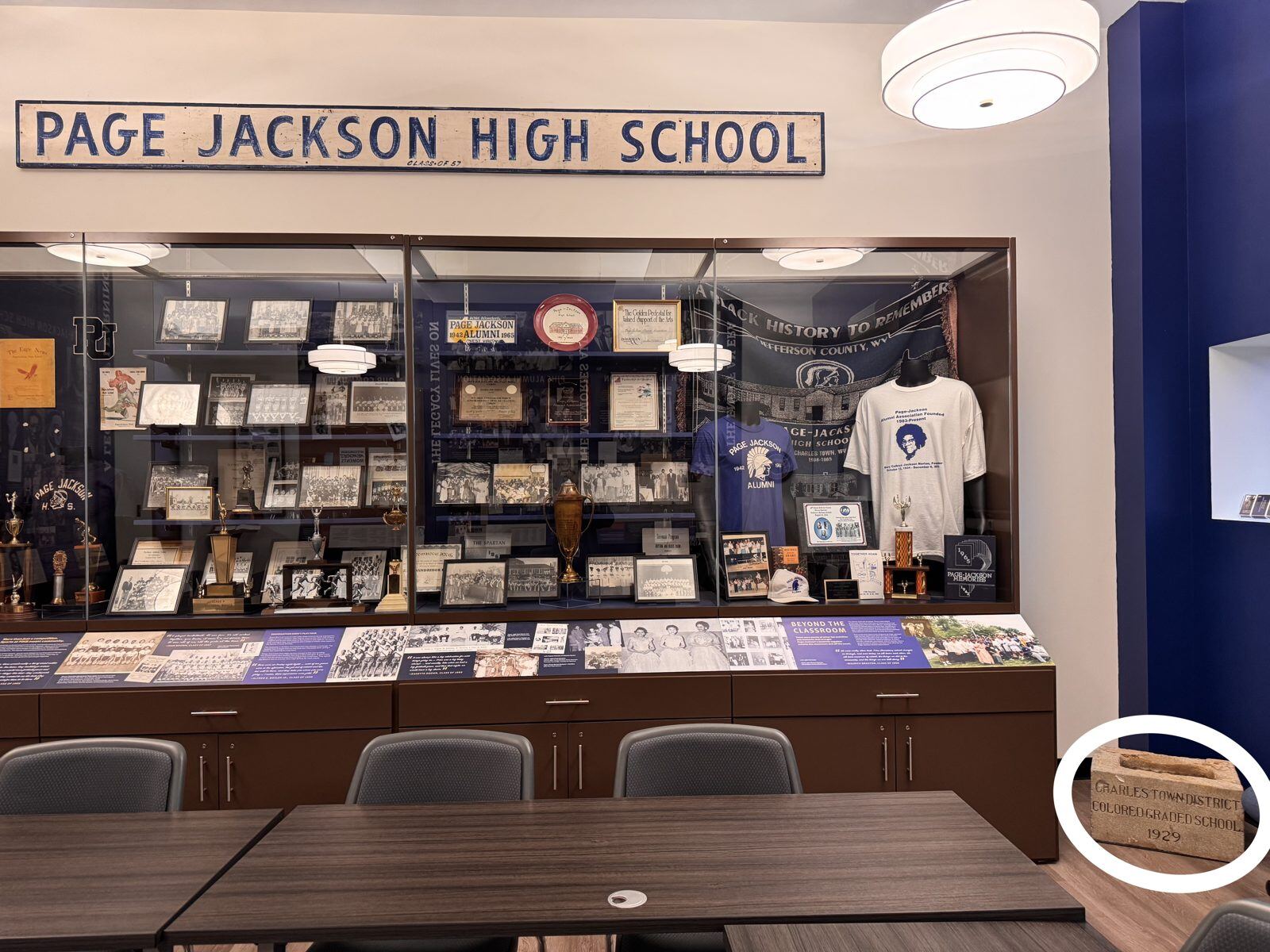 The 1929 school marker in its new home at the Jefferson County Museum Page Jackson Tribute Hall