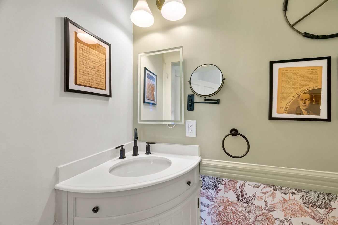 A restored marble bathroom at the Craven House