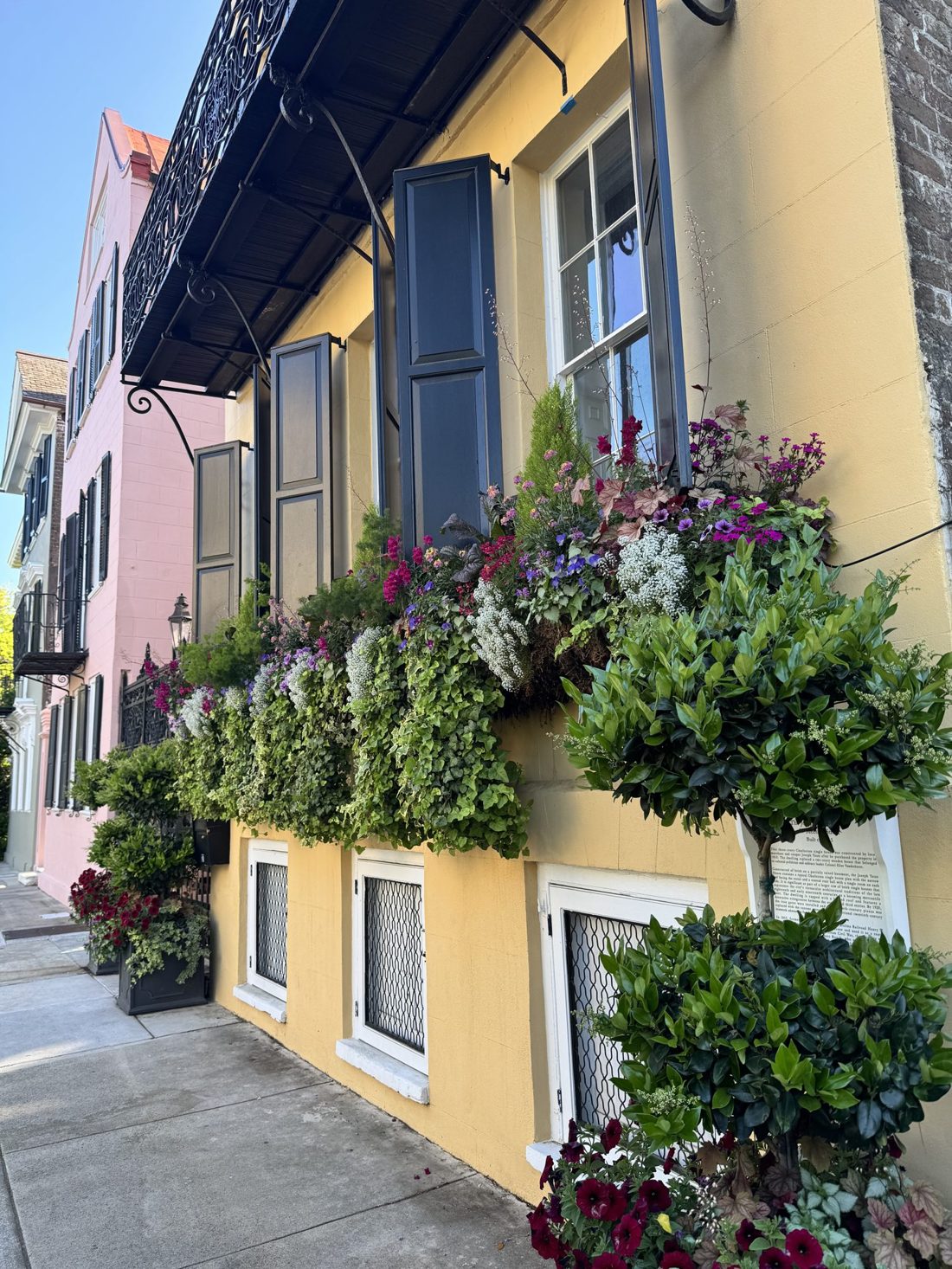 Colorful historic small-town home with flower boxes